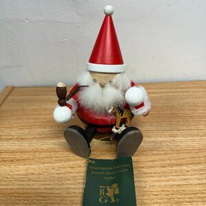 Vintage Erzgebirge Wooden Santa w/ Pipe Smoker Incense Burner Figure New!